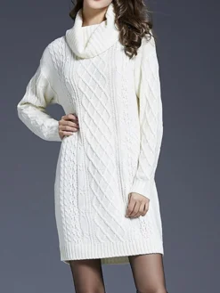 Women's Sweater Dress Jumper Dress Winter Dress Mini Dress Warm Plain Outdoor Daily Holiday Vacation Turtleneck Long Sleeve 2023 Loose Fit White Wine Blue M L XL XXL 3XL -Party Prom Dresses Sales Store nqasim1697711245101
