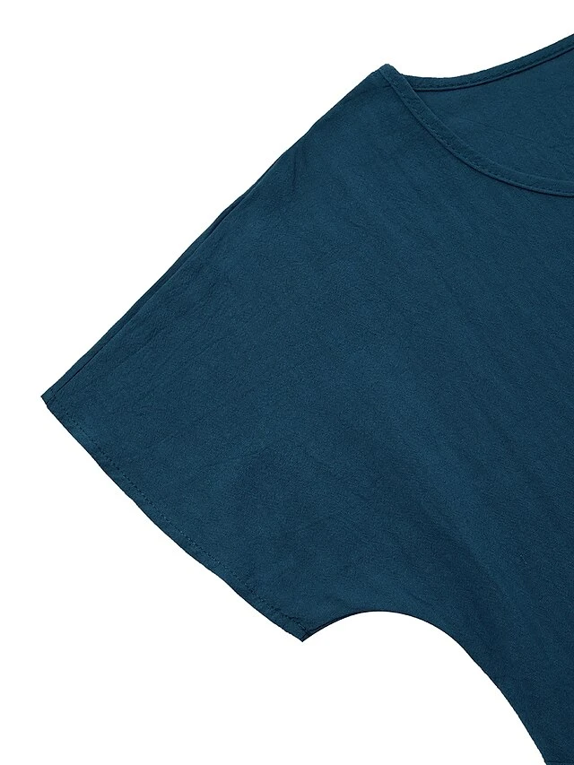 Women's Cotton Linen Dress Casual Dress Shift Dress Midi Dress Cotton And Linen Casual Classic Outdoor Daily Vacation Crew Neck Pocket Short Sleeve Summer Spring Fall 2023 Regular Fit Black White 4 Women's Cotton Linen Dress Casual Dress Shift Dress Midi Dress Cotton And Linen Casual Classic Outdoor Daily Vacation Crew Neck Pocket Short Sleeve Summer Spring Fall 2023 Regular Fit Black White - Image 4