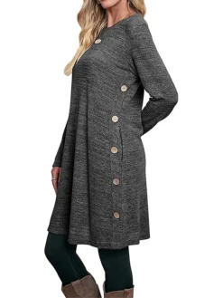 Women's Work Dress Casual Dress A Line Dress Fashion Daily Mini Dress Button Pocket Crew Neck Long Sleeve Plain Loose Fit Black Pink Gray Fall Winter S M L XL XXL 26 Women's Work Dress Casual Dress A Line Dress Fashion Daily Mini Dress Button Pocket Crew Neck Long Sleeve Plain Loose Fit Black Pink Gray Fall Winter S M L XL XXL -Party Prom Dresses Sales Store nqurnj1697185370199