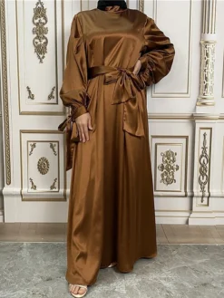 Women's Long Dress Maxi Dress Party Dress Casual Dress Satin Dress Pure Color Fashion Streetwear Outdoor Daily Holiday Lace Up Ruched Long Sleeve Stand Collar Dress Loose Fit Black Royal Blue Purple -Party Prom Dresses Sales Store nrfzhk1679455515607