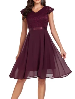Women's Party Dress Lace Dress Cocktail Dress Midi Dress Pink Wine Navy Blue Short Sleeve Pure Color Lace Spring Fall Winter V Neck Fashion Winter Dress Wedding Guest Vacation 2023 S M L XL XXL -Party Prom Dresses Sales Store nrhmea1692179085054