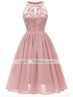 Women‘s Party Dress Homecoming Dress Wedding Guest Lace Dress A Line Dress Midi Dress Pink Wine Navy Blue Sleeveless Pure Color Lace Summer Spring Halter Party Slim 2023 S M L XL XXL