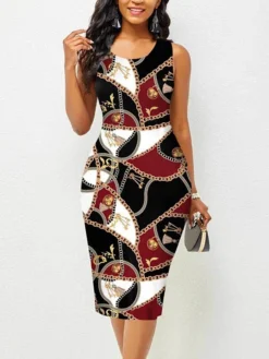 Women's Work Dress Bodycon Sheath Dress Midi Dress Black Wine Red Sleeveless Floral Print Summer Spring Crew Neck Fashion Summer Dress 2023 S M L XL XXL 3XL -Party Prom Dresses Sales Store nrnunf1653042755803