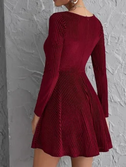 Women's Party Dress Velvet Dress Cocktail Dress Mini Dress Wine Long Sleeve Pure Color Ruched Spring Fall Winter Square Neck Fashion Winter Dress Wedding Guest Vacation 2023 S M L XL -Party Prom Dresses Sales Store nshqfb1692167731950