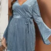 Women's Plus Size Party Dress Cocktail Dress Wedding Guest Dress Mini Dress Blue Long Sleeve Pure Color Ruffle Spring Fall Winter V Neck Fashion Winter Dress Wedding Guest Vacation 2023 XL XXL 3XL 4XL
