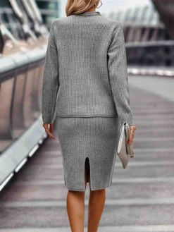 Women's Two Piece Dress Set Casual Dress Skirt Set Outdoor Daily Fashion Streetwear Ribbed Midi Dress Stand Collar Long Sleeve Plain Loose Fit Khaki Gray Fall Winter S M L XL XXL 7 Women's Two Piece Dress Set Casual Dress Skirt Set Outdoor Daily Fashion Streetwear Ribbed Midi Dress Stand Collar Long Sleeve Plain Loose Fit Khaki Gray Fall Winter S M L XL XXL -Party Prom Dresses Sales Store nuwijo1693534949491