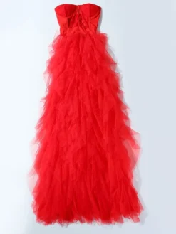 Women‘s Prom Party Dress Black Dress Long Dress Maxi Dress Red Sleeveless Pure Color Lace Winter Fall Autumn Strapless Party 2023 S M L XL XXL 3XL 4XL 5XL -Party Prom Dresses Sales Store nuxgcq1676616437954