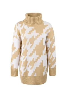 Women's Sweater Dress Winter Dress Jumper Dress Mini Dress Patchwork Ribbed Daily Date Vacation Active Fashion Turtleneck Long Sleeve 2023 Loose Fit Black Blue Khaki Color S M L XL Size -Party Prom Dresses Sales Store nvywwh1694087787205