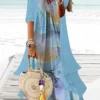 Women's Two Piece Dress Set Casual Dress Print Dress Daily Holiday Fashion Casual Print Maxi Dress V Neck Half Sleeve Marble Print Regular Fit Blue Summer Spring S M L XL XXL