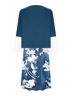 Women's Two Piece Dress Set Casual Dress Shift Dress Daily Going Out Fashion Casual Pocket Print Midi Dress V Neck 3/4 Length Sleeve Floral Loose Fit Navy Blue Royal Blue Dark Green Summer Spring S M -Party Prom Dresses Sales Store nwixkt1687327201951