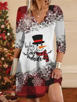 Women's Work Dress Casual Dress Fashion Winter Dress Christmas Daily Mini Dress Print V Neck Long Sleeve Santa Claus Snowman Regular Fit Black White Navy Blue Fall Winter S M L XL XXL -Party Prom Dresses Sales Store nwndin1695883072339