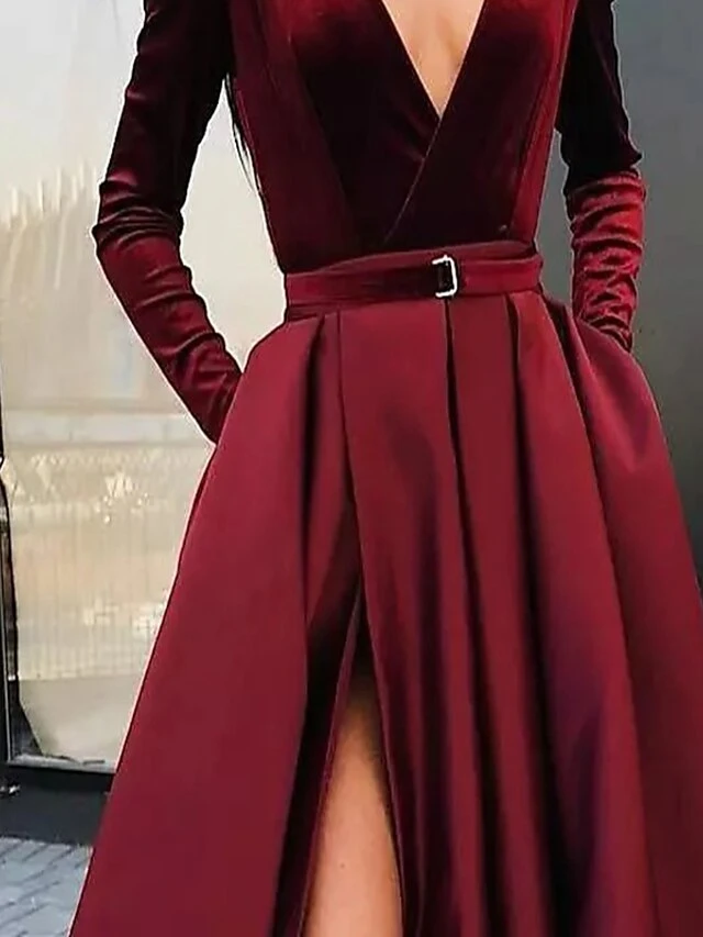 Women‘s Party Dress Velvet Dress Red Long Dress Maxi Dress Wine Long Sleeve Pure Color Ruched Pleated Split Winter Fall V Neck Party Hot Elegant Fall Dress Slim 2023 S M L XL Winter Dress 5 Women‘s Party Dress Velvet Dress Red Long Dress Maxi Dress Wine Long Sleeve Pure Color Ruched Pleated Split Winter Fall V Neck Party Hot Elegant Fall Dress Slim 2023 S M L XL Winter Dress - Image 5