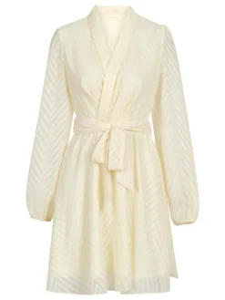 Women's Work Dress Casual Dress Sheath Dress Fashion Office Daily Workfashion Mini Dress Lace Up Ruched V Neck Long Sleeve Plain Loose Fit Black Wine Apricot Fall Winter S M L XL -Party Prom Dresses Sales Store nwsjoz1695363033204