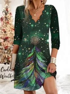 Women's Christmas Work Dress Casual Dress Fashion Winter DressDaily Mini Dress Print V Neck Long Sleeve SnowmanTree Regular Fit Red Brown Green Fall Winter S M L XL XXL 7 Women's Christmas Work Dress Casual Dress Fashion Winter DressDaily Mini Dress Print V Neck Long Sleeve SnowmanTree Regular Fit Red Brown Green Fall Winter S M L XL XXL -Party Prom Dresses Sales Store nxemai1695694677676