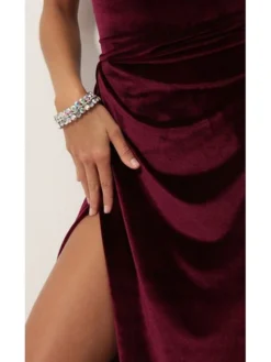 Women‘s Party Dress Wedding Guest Dress Velvet Dress Red Long Dress Maxi Dress Purple Red Wine Sleeveless Pure Color Lace Up Split Velvet Spring Summer Spaghetti Strap Elegant Sexy Slim S M L XL XXL -Party Prom Dresses Sales Store nxxqzk1666320039831