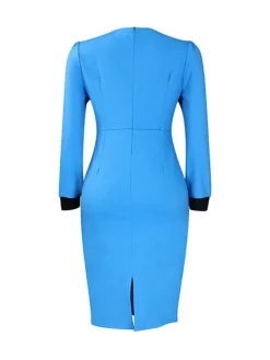 Women's Work Dress Sheath Dress Semi Formal Dress Fashion Office Daily Workfashion Midi Dress Button Crew Neck Long Sleeve Plain Slim Yellow Red Blue Fall Winter S M L XL XXL -Party Prom Dresses Sales Store nybmjm1695030991659