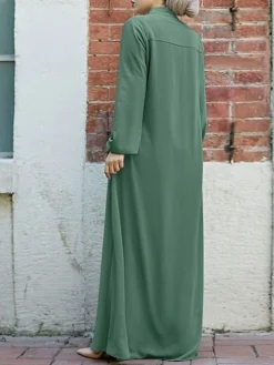 Women's Casual Dress Cotton Linen Dress Abaya Maxi Long Dress Polyester Daily Stylish Outdoor Office Daily Stand Collar Ruched Zipper Long Sleeve Spring Fall Winter 2023 Loose Fit Black Brown Green -Party Prom Dresses Sales Store nzwnkn1692695550091