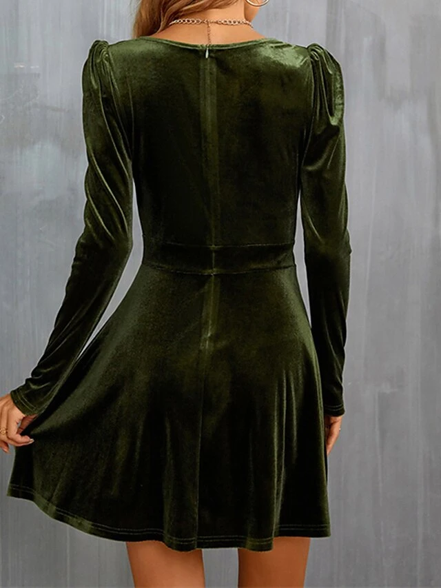 Women‘s Wedding Guest Dress Homecoming Dress Party Dress Velvet Dress Green Casual Dress Wine Army Green Black Long Sleeve Pure Color Ruched Velvet Winter Fall V Neck Casual Modern 3 Women‘s Wedding Guest Dress Homecoming Dress Party Dress Velvet Dress Green Casual Dress Wine Army Green Black Long Sleeve Pure Color Ruched Velvet Winter Fall V Neck Casual Modern - Image 3