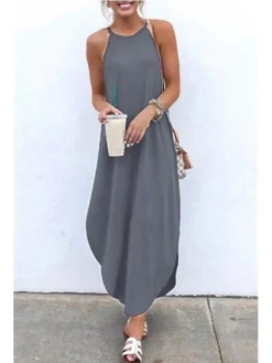 Women's Long Dress Maxi Dress Black Green Blue Sleeveless Pure Color Cold Shoulder Spring Summer Crew Neck Hot S M L XL XXL 3XL 4XL 5XL -Party Prom Dresses Sales Store oasniw1690441606425