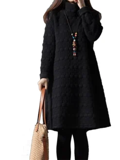 Women's Work Dress Sheath Dress Black Dress Fashion Midi Dress Ruched Turtleneck Long Sleeve Plain Loose Fit Black Wine Gray Fall Winter M L XL XXL -Party Prom Dresses Sales Store oaxtil1693300597506