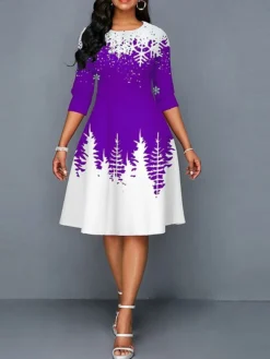 Women's Work Dress A Line Dress Fashion Christmas Midi Dress Print Crew Neck Half Sleeve Snowflake Regular Fit Black Yellow Red Fall Winter S M L XL XXL -Party Prom Dresses Sales Store obalph1697098988752