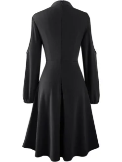 Women's Work Dress Semi Formal Dress A Line Dress Fashion Midi Dress Hollow Out Crew Neck Long Sleeve Plain Regular Fit Black Red Fall Winter S M L XL XXL -Party Prom Dresses Sales Store obarks1692603042439