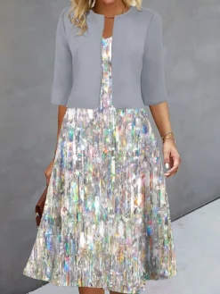 Women's Two Piece Dress Set Casual Dress Print Dress Outdoor Daily Fashion Elegant Print Midi Dress V Neck Half Sleeve Floral Geometric Regular Fit Silver Wine Navy Blue Fall Winter S M L XL XXL -Party Prom Dresses Sales Store obiucd1693278303939