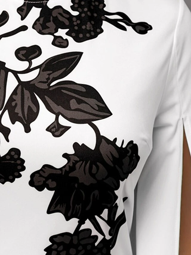 Women's Bodycon Sheath Dress Church Dress Midi Dress Black White Long Sleeve Floral Split Summer Spring Crew Neck Stylish Winter Dress Fall Dress 2023 S M L XL XXL 8 Women's Bodycon Sheath Dress Church Dress Midi Dress Black White Long Sleeve Floral Split Summer Spring Crew Neck Stylish Winter Dress Fall Dress 2023 S M L XL XXL - Image 8