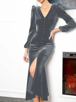 Women‘s Christmas Party Dress Velvet Dress Wedding Guest Dress Midi Dress Black Pink Wine Long Sleeve Pure Color Button Spring Fall Winter V Neck Fashion Winter Dress Office Evening Party 2023 16 Women‘s Christmas Party Dress Velvet Dress Wedding Guest Dress Midi Dress Black Pink Wine Long Sleeve Pure Color Button Spring Fall Winter V Neck Fashion Winter Dress Office Evening Party 2023 -Party Prom Dresses Sales Store ocoalm1692614938094
