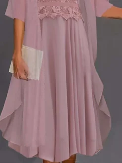 Women's Two Piece Dress Set Casual Dress Lace Dress Outdoor Daily Fashion Elegant Lace Embroidered Midi Dress Crew Neck 3/4 Length Sleeve Floral Regular Fit Pink Summer Spring S M L XL XXL -Party Prom Dresses Sales Store ocxifs1689906284136