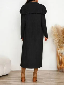 Women's Two Piece Dress Set Casual Dress Sheath Dress Home Daily Fashion Streetwear Split Midi Dress Stand Collar Long Sleeve Plain Slim Black Army Green Gray Fall Winter S M L XL XXL -Party Prom Dresses Sales Store odnicu1695813709070