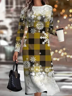 Women's Christmas Work Dress Casual Dress Semi Formal Dress Fashion Winter Dress Daily Midi Dress Print Crew Neck Long Sleeve Plaid Snowflake Slim Wine Brown Green Fall Winter S M L XL XXL 5 Women's Christmas Work Dress Casual Dress Semi Formal Dress Fashion Winter Dress Daily Midi Dress Print Crew Neck Long Sleeve Plaid Snowflake Slim Wine Brown Green Fall Winter S M L XL XXL -Party Prom Dresses Sales Store odpzpe1695363295179