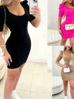 Women's Sweater Dress Jumper Dress Casual Dress Mini Dress Fashion Plain Outdoor Casual Daily Going Out U Neck Short Sleeve 2023 Slim Black Red Khaki S M L XL XXL 3XL -Party Prom Dresses Sales Store odzlec1694427038495