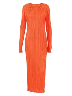 Women's Work Dress Sheath Dress Semi Formal Dress Fashion Daily Workfashion Long Dress Maxi Dress Ruched Pleated Crew Neck Long Sleeve Plain Slim Black Orange Fall Winter S M L -Party Prom Dresses Sales Store oejkgg1695645285073