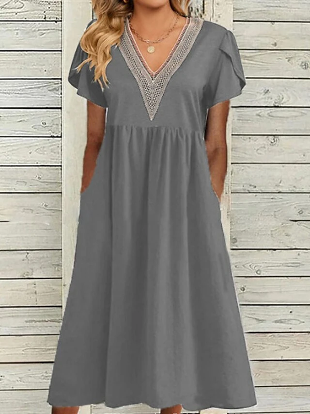Women's Casual Dress Cotton Dress Swing Dress Midi Dress Cotton Blend Fashion Basic Outdoor Daily Vacation V Neck Ruched Patchwork Short Sleeve Summer Spring 2023 Loose Fit Black White Wine Color 1 Women's Casual Dress Cotton Dress Swing Dress Midi Dress Cotton Blend Fashion Basic Outdoor Daily Vacation V Neck Ruched Patchwork Short Sleeve Summer Spring 2023 Loose Fit Black White Wine Color
