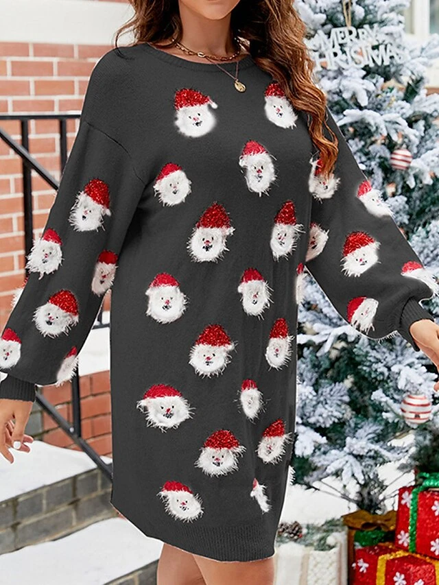 Women's Christmas Dress Sweater Dress Christmas Sweater Dress Mini Dress Ugly Ugly Christmas Christmas Daily Vacation Going Out Crew Neck Long Sleeve Patchwork 2023 Loose Fit Black Pink Green S M L XL 3 Women's Christmas Dress Sweater Dress Christmas Sweater Dress Mini Dress Ugly Ugly Christmas Christmas Daily Vacation Going Out Crew Neck Long Sleeve Patchwork 2023 Loose Fit Black Pink Green S M L XL - Image 3