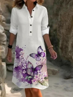 Women's Shirt Dress Casual Dress Cotton Linen Dress Midi Dress Polyester Fashion Casual Daily Outdoor Daily Vacation Shirt Collar Button Pocket Long Sleeve Summer Spring Fall 2023 Loose Fit Yellow -Party Prom Dresses Sales Store offycf1691067608050