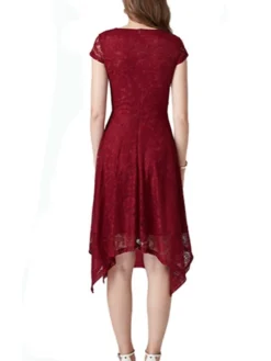 Women's Party Dress Lace Dress Cocktail Dress Midi Dress Black Pink Wine Short Sleeve Pure Color Lace Spring Fall Winter V Neck Fashion Winter Dress Wedding Guest Vacation 2023 S M L XL XXL -Party Prom Dresses Sales Store ogwxvp1692180412888