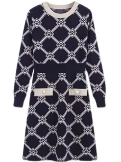 Women's Jumper Dress Knit Dress Midi Dress Daily Houndstooth Casual Daily Turtleneck Long Sleeve Patchwork 2023 Regular Fit Blue One Size 5 Women's Jumper Dress Knit Dress Midi Dress Daily Houndstooth Casual Daily Turtleneck Long Sleeve Patchwork 2023 Regular Fit Blue One Size -Party Prom Dresses Sales Store ohaboa1694500019730