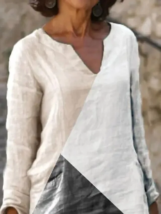 Women's Casual Dress Cotton Linen Dress Shift Dress Midi Dress Cotton Blend Basic Modern Outdoor Daily Vacation V Neck Patchwork Long Sleeve Summer Spring Fall 2023 Regular Fit White Color Block S M 2 Women's Casual Dress Cotton Linen Dress Shift Dress Midi Dress Cotton Blend Basic Modern Outdoor Daily Vacation V Neck Patchwork Long Sleeve Summer Spring Fall 2023 Regular Fit White Color Block S M - Image 2