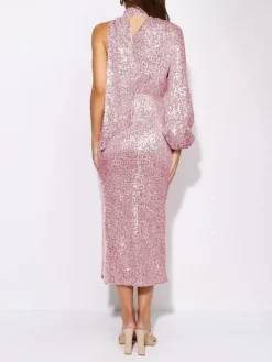 Women's Party Dress Sequin Dress Cocktail Dress Midi Dress Silver Black Champagne Long Sleeve Pure Color Sequins Fall Winter Autumn Halter Neck Fashion Wedding Guest Birthday Vacation 2023 S M L XL -Party Prom Dresses Sales Store ohgzah1696310381299