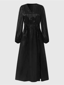 Women's Work Dress Satin Dress Black Dress Fashion Midi Dress Split V Neck Long Sleeve Plain Loose Fit Black Fall Winter S M L XL XXL -Party Prom Dresses Sales Store ohrstk1693299583100