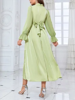 Women's Prom Dress Party Dress Satin Dress Long Dress Maxi Dress Green Long Sleeve Pure Color Strappy Spring Fall Winter Stand Collar Fashion Winter Dress Evening Party Wedding Guest 2023 S M L XL -Party Prom Dresses Sales Store ohsbho1693390906504