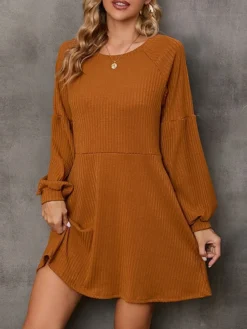 Women's Sweater Dress Winter Dress Jumper Dress Mini Dress Patchwork Pocket Outdoor Street Daily Active Fashion Crew Neck Long Sleeve 2023 Loose Fit Black Pink Wine Color S M L XL Size