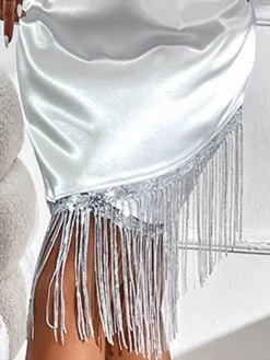 Women's Party Dress Fringe Dress Cocktail Dress Midi Dress White Half Sleeve Pure Color Tassel Fringe Summer Spring Fall Square Neck Fashion Vacation 2023 S M L XL -Party Prom Dresses Sales Store oidjjo1692857479584