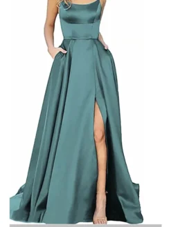 Women‘s Prom Party Dress Satin Dress Swing Dress Long Dress Maxi Dress Black Blue Dark Green Pure Color Backless Fall Spring Spaghetti Romantic Winter Dress Daily Evening Party 2023 -Party Prom Dresses Sales Store oifdhm1660818728808