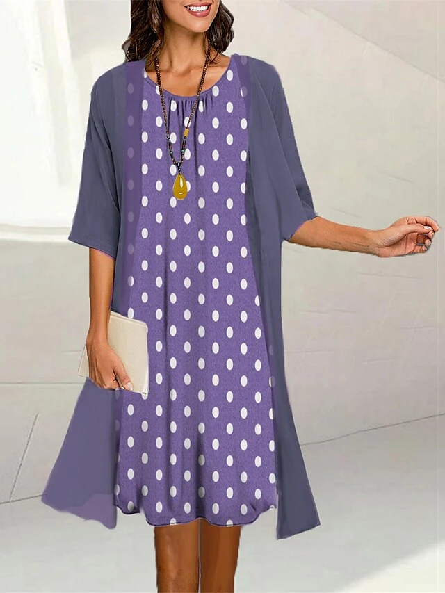 Women's Two Piece Dress Set Casual Dress Print Dress Outdoor Daily Fashion Elegant Print Midi Dress Crew Neck 3/4 Length Sleeve Polka Dot Loose Fit Black Yellow Blue Summer Spring S M L XL XXL 5 Women's Two Piece Dress Set Casual Dress Print Dress Outdoor Daily Fashion Elegant Print Midi Dress Crew Neck 3/4 Length Sleeve Polka Dot Loose Fit Black Yellow Blue Summer Spring S M L XL XXL - Image 5