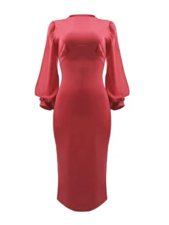 Women's Work Dress Sheath Dress Black Dress Fashion Midi Dress Ruched Crew Neck Long Sleeve Plain Slim Black Pink Red Fall Winter S M L XL -Party Prom Dresses Sales Store ojijdz1693214212386