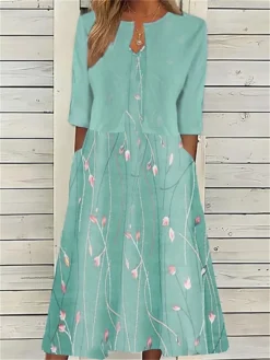 Women's Two Piece Dress Set Casual Dress Print Dress Outdoor Daily Fashion Elegant Pocket Print Midi Dress Crew Neck Half Sleeve Floral Regular Fit Pink Blue Sky Blue Summer Spring S M L XL XXL -Party Prom Dresses Sales Store okzscf1681266650115