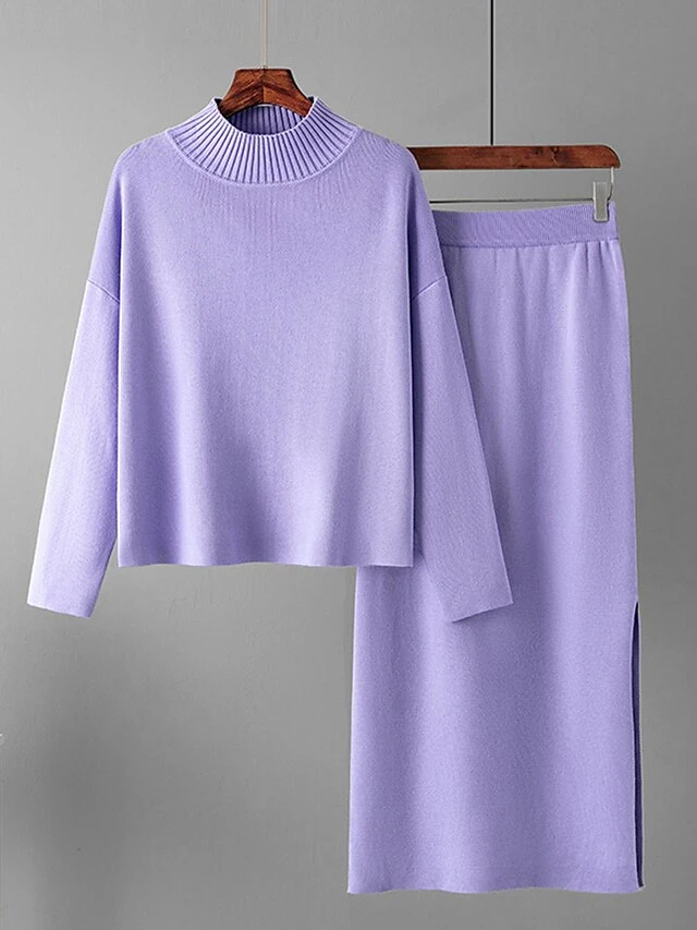 Women's Two Piece Dress Set Casual Dress Skirt Set Outdoor Daily Fashion Streetwear Split Ribbed Midi Dress Turtleneck Long Sleeve Plain Loose Fit Black Light Green Blue Fall One-Size 12 Women's Two Piece Dress Set Casual Dress Skirt Set Outdoor Daily Fashion Streetwear Split Ribbed Midi Dress Turtleneck Long Sleeve Plain Loose Fit Black Light Green Blue Fall One-Size - Image 12